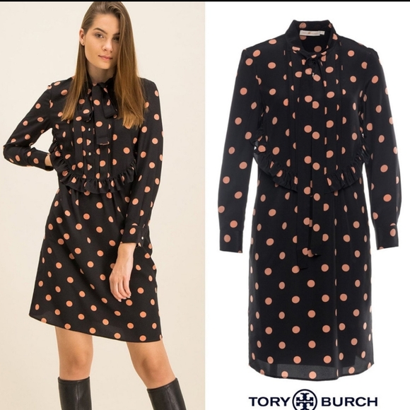 Tory Burch Black Polka-Dot Silk Crepe De Chine Dress Size 0 - Picture 3 of 10